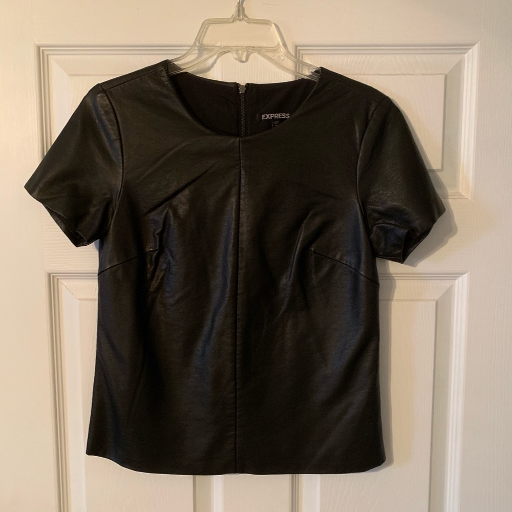 Express-Black faux leather short sleeve top